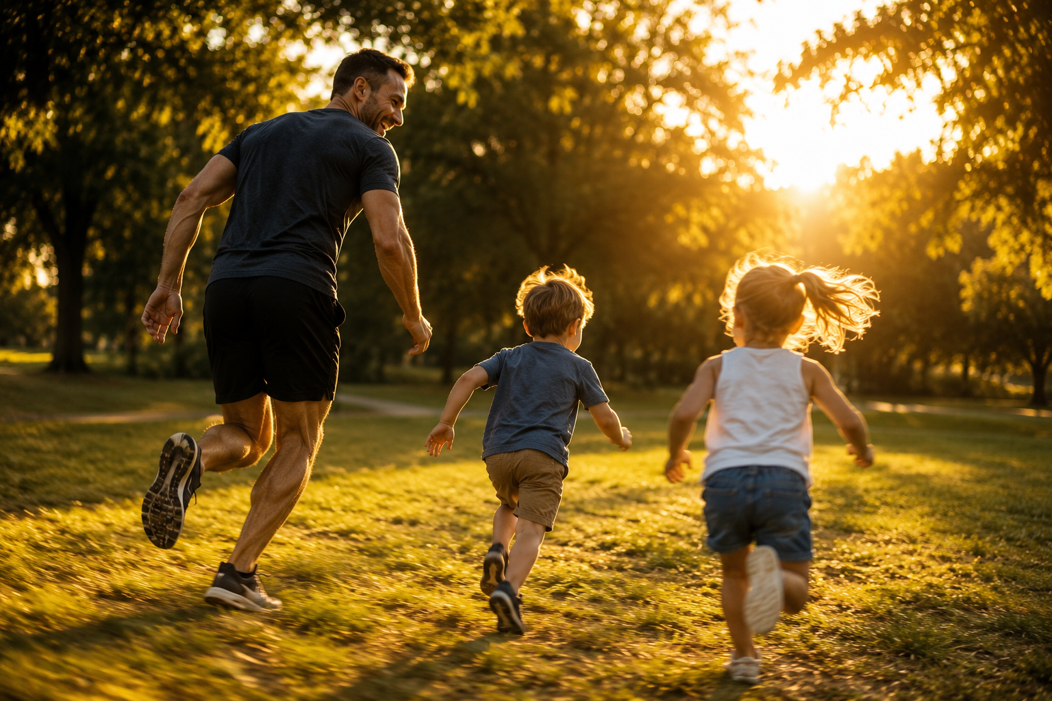 Parent spending active time outdoors with children